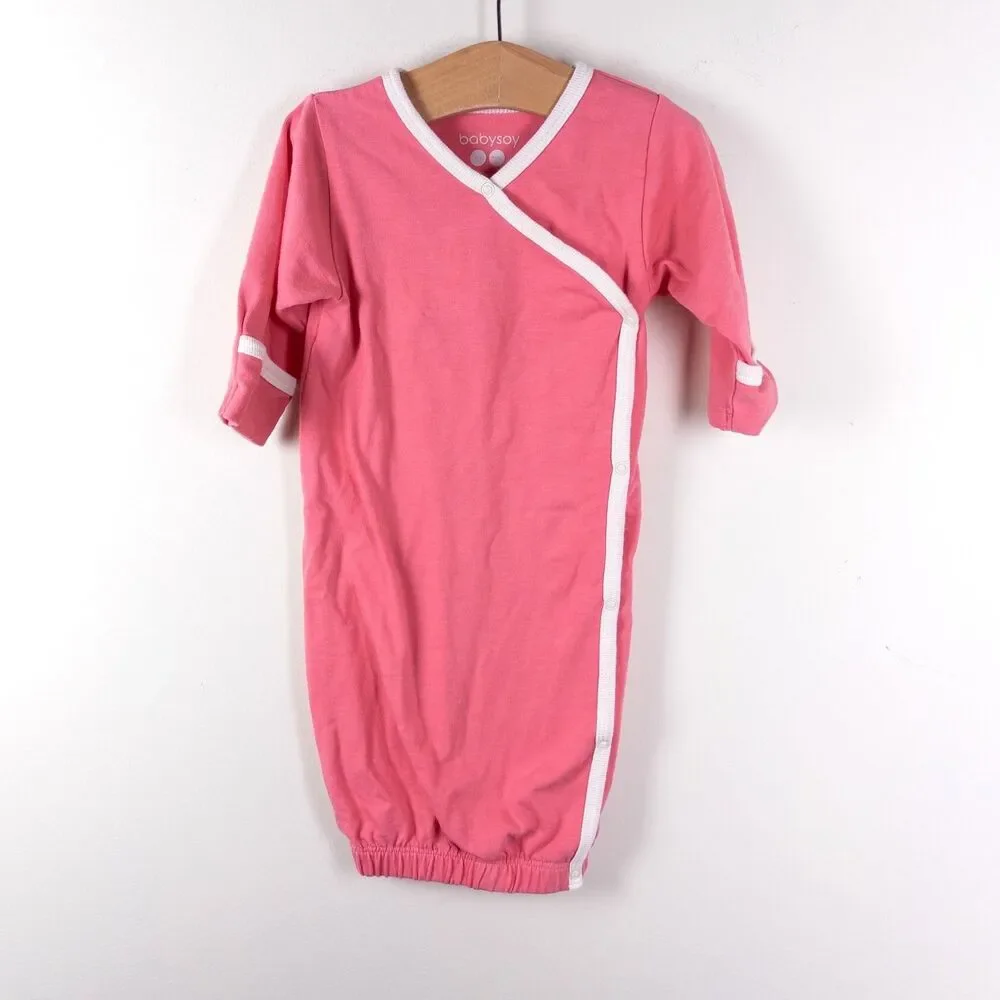 Babysoy Cotton Long Sleeve‎ Newborn Gown Pink Baby 0-3 months